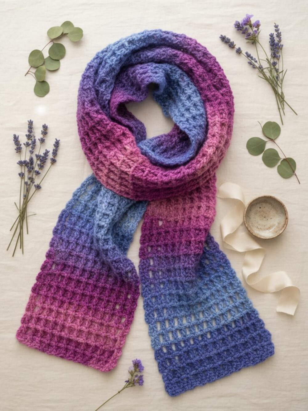 Berry Bliss Waffle Stitch Scarf | Handmade Crochet Scarf